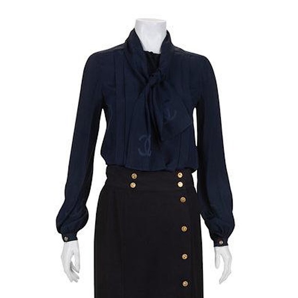 CHANEL Tops - Chanel Silk Blouse w/ Logo